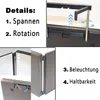A collage of images showing details of a cosmetic mirror, including its features and assembly. Produktbild-Vorschau