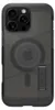 The back of a black Spigen phone case with a kickstand and MagSafe ring. Produktbild-Vorschau