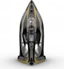A top-down view of a black and gold steam iron against a white background. Voir les images du produit