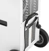 A close-up view of the back of a white dehumidifier, showing the power cord and a wheel. Podgląd zdjęcia produktu