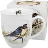 A white porcelain mug with a detailed illustration of two barn swallows perched on a branch, with a box in the background. Anteprima dell’immagine prodotto