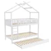 A white bunk bed with a house-shaped frame and a pull-out trundle bed, shown against a white background. Náhľad obrázku produktu
