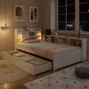 A bedroom scene at night with a bed, drawers, and shelves. Náhled obrázku produktu
