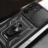 Close-up of a black phone case with a ring holder and camera cover. Náhľad obrázku produktu