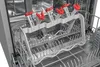 Inside view of a dishwasher with a rack designed for holding glassware or other delicate items. Produktbild-Vorschau