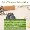 A kitchen utensil, likely a dough cutter or similar tool, is shown with descriptive text highlighting its benefits. Produktbild-Vorschau