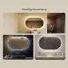 Collage of three different bathroom mirror setups, each featuring an oval mirror with LED lighting. Produktbild-Vorschau