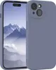 A blue TPU case for an Apple iPhone 15 is shown, with the phone's screen displaying a mountain landscape. Produktbild-Vorschau