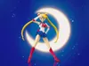 A Sailor Moon action figure posed in front of a crescent moon and starry background. Produktbild-Vorschau