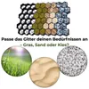A grid structure with different infills (grass, sand, gravel) and three circular images showing grass, sand, and gravel. Produktbild-Vorschau