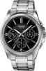 A close-up studio shot of a men's Casio watch with a black dial and silver metal band. Produktbild-Vorschau