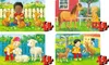 A collage of four puzzle images, each depicting children interacting with farm animals. Anteprima dell’immagine prodotto