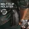 A person wearing jeans and a plaid shirt is shown with a black phone case attached to their belt. Produktbild-Vorschau
