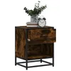 A wooden nightstand with an open drawer, a vase of greenery, and a clock on top, set against a white background. Podgląd zdjęcia produktu