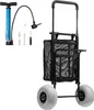 A beach cart and a tire pump are displayed against a white background. Produktbild-Vorschau