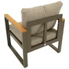 A rear view of an outdoor lounge chair with grey cushions and a dark grey frame with wooden armrests. Produktbild-Vorschau