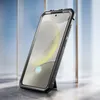 A smartphone case with a kickstand is displayed at an angle on a reflective surface. Produktbild-Vorschau