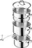 A stacked stainless steel steamer pot with a glass lid, shown against a white background. Produktbild-Vorschau