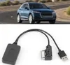 A blue car driving on a road above a product image of a car adapter cable. Produktbild-Vorschau