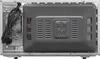 The back of a microwave oven is shown, with the power cord coiled on the left side. Produktbild-Vorschau
