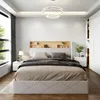 A modern bedroom with a white upholstered bed as the main focus. Produktbild-Vorschau
