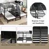 A collage of images showcasing a black metal bunk bed with multiple sleeping areas and storage. Voir les images du produit