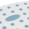 A close-up view of a white surface with blue polka dots and an oval blue emblem. Produktbild-Vorschau