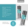 A marketing image showing two rechargeable batteries with technical specifications and usage information. Náhled obrázku produktu