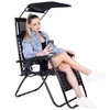 A woman is sitting in a black reclining chair with a sunshade, holding her phone. Anteprima dell’immagine prodotto