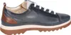 A side view of a single blue leather sneaker with brown accents and a white sole. Náhled obrázku produktu