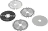 A collection of five circular saw blades of various types and sizes, laid out on a white background. Produktbild-Vorschau