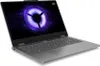 A gray laptop is shown from a diagonal angle, open with the screen displaying a purple graphic. Produktbild-Vorschau