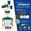 Marketing image showing the assembly steps and features of a green gazebo. Náhľad obrázku produktu
