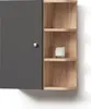A corner cabinet with a closed door on the left and open shelves on the right, displaying a candle. Produktbild-Vorschau