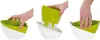 A collage of three images showing how to assemble a self-watering planter. The planter is white and green. Náhled obrázku produktu