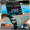 A person's arm wearing a heart rate monitor, with a digital display showing training data. Produktbild-Vorschau