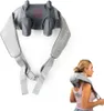 A shoulder massager is shown from two angles: one flat lay and one being worn by a woman. Produktbild-Vorschau