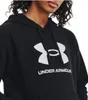 A close-up shot of a person wearing a black hoodie with a white logo. Produktbild-Vorschau