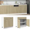 A kitchen cabinet unit with a wooden finish and white accents, shown in two configurations: a full unit and a smaller, open cabinet. Náhľad obrázku produktu