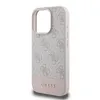 A side view of a pink and gray Guess brand iPhone case with a patterned texture. Produktbild-Vorschau