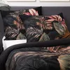 HOMLA Pościel FONCE z mikrofibry czarna w liście 200x220 cm Podgląd zdjęcia produktu 6