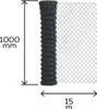 A roll of dark grey chain-link fencing is shown against a white background, with dimensions indicated by measurement lines and text. Produktbild-Vorschau