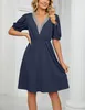 ASKSA Damen Kleider Sommer Kurzarm V-Ausschnitt kleid mit Produktbild-Vorschau 3
