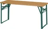 A wooden table with green metal legs, shown from a front-side angle on a white background. Podgląd zdjęcia produktu