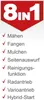 A red banner with '8IN1' text is at the top, followed by a list of features with checkmarks. Produktbild-Vorschau