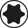A black star-shaped screw head symbol inside a white circle. Produktbild-Vorschau