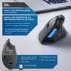 A vertical mouse is shown on a desk next to a laptop, with informational text and diagrams. Produktbild-Vorschau