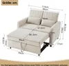 A beige sofa bed with dimensions indicated by measurement lines and text. Produktbild-Vorschau