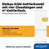 A collage featuring a white built-in refrigerator-freezer combination unit with product details and an energy efficiency label. Produktbild-Vorschau