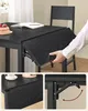 Collage showing a black drop-leaf dining table with a cake and book on it, and a person extending one of the leaves. Inset images show a close-up of the table and the folding mechanism. Produktbild-Vorschau